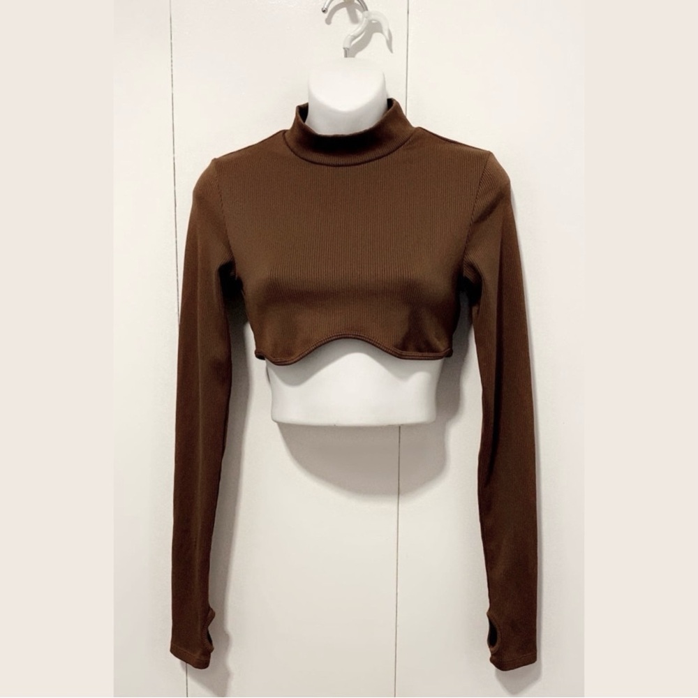 H&M Chocolate Brown Long Sleeve Crop Top